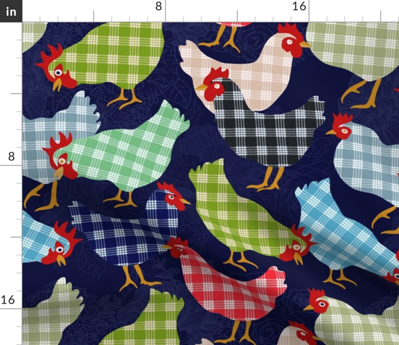 Dark Blue Whimsical Animals Barnyard Multicolor Custom Printed Fabric by Spoonflower Various Fabrics by the Yard or Fat Quarter